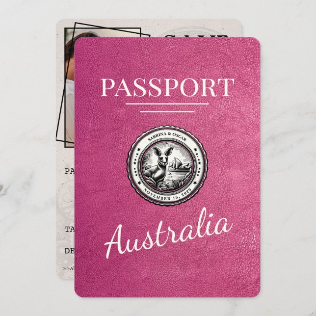 Reserve A Data Passaporte Magenta Rosa Austrália Salvar Data (Frente/Verso)