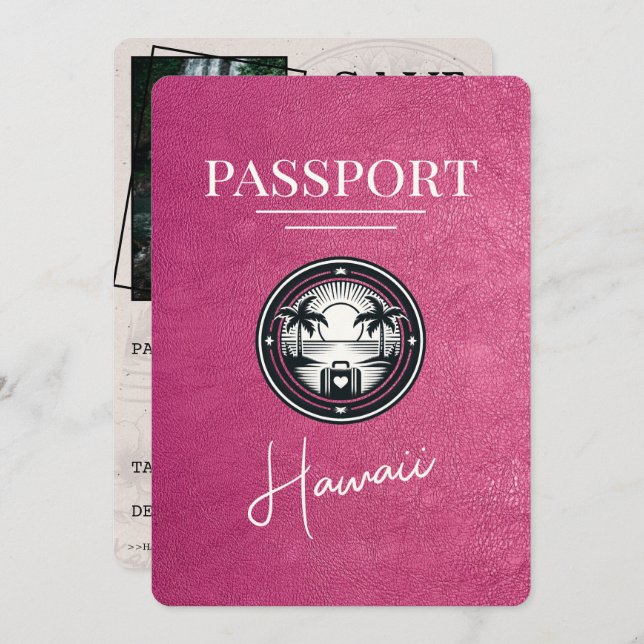Reserve A Data Passaporte Magenta Rosa Hawaii Salvar Data (Frente/Verso)