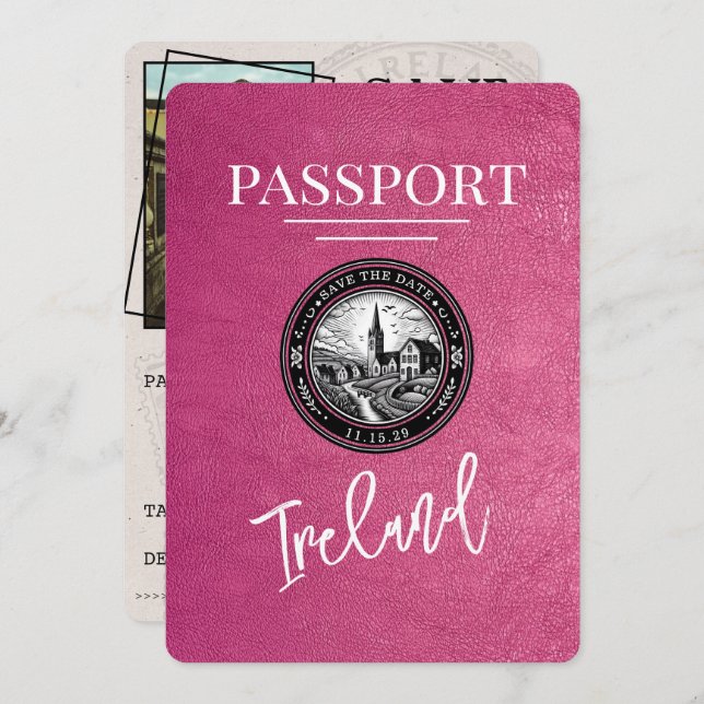 Reserve A Data Passaporte Magenta Rosa Irlanda, Salvar A Data (Frente/Verso)