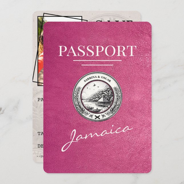 Reserve A Data Passaporte Magenta Rosa Jamaica Salvar Data (Frente/Verso)