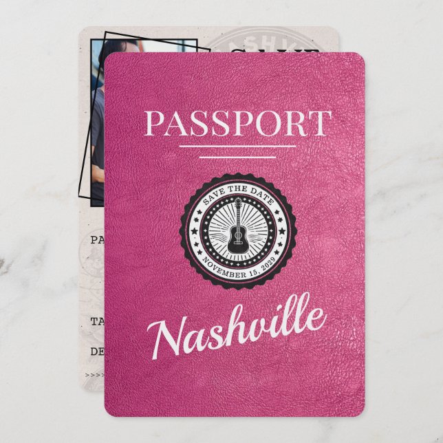 Reserve A Data Passaporte Magenta Rosa Nashville Salvar A Data (Frente/Verso)