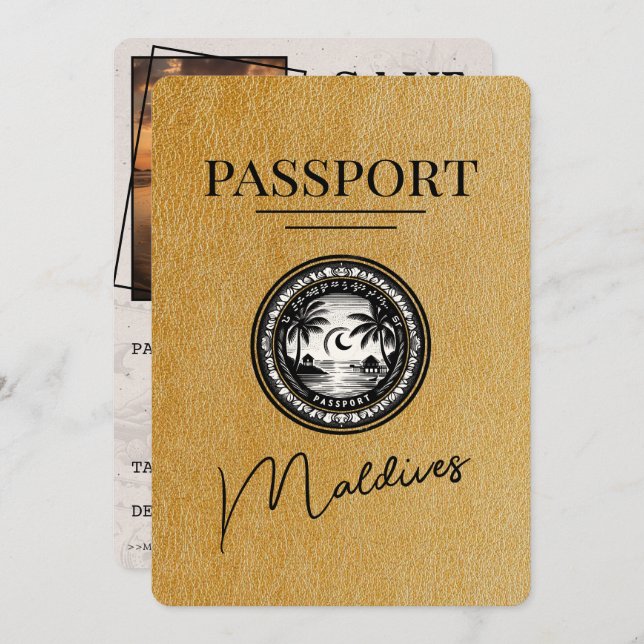 Reserve A Data Passaporte Maldivas Dourado Salvar a Data (Frente/Verso)