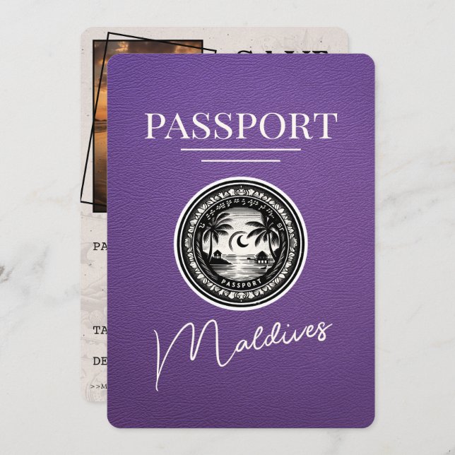 Reserve A Data Passaporte Maldivas Roxo Salve A Data (Frente/Verso)
