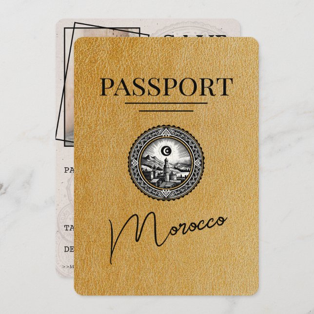 Reserve A Data Passaporte Marrocos Dourado Salvar a Data (Frente/Verso)