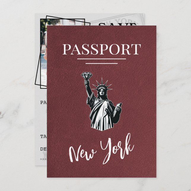 Reserve A Data Passaporte Nova Iorque Burgundy Salvar Data (Frente/Verso)