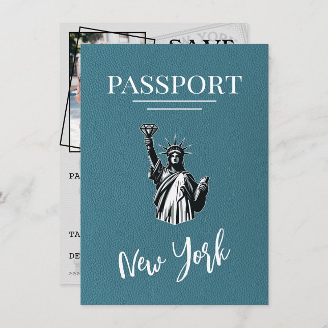 Reserve A Data Passaporte Nova Iorque Teal Salvar Data (Frente/Verso)