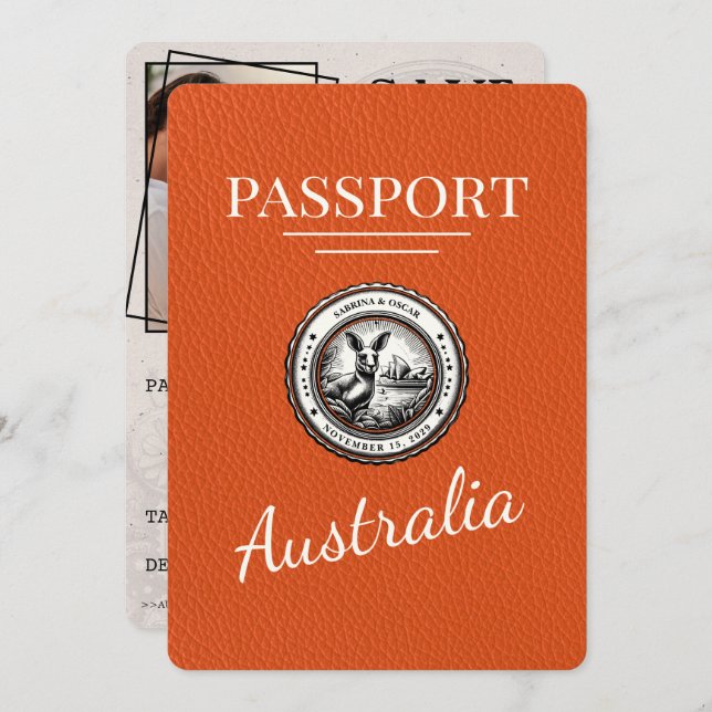 Reserve A Data Passaporte Orange Austrália Salvar Data (Frente/Verso)