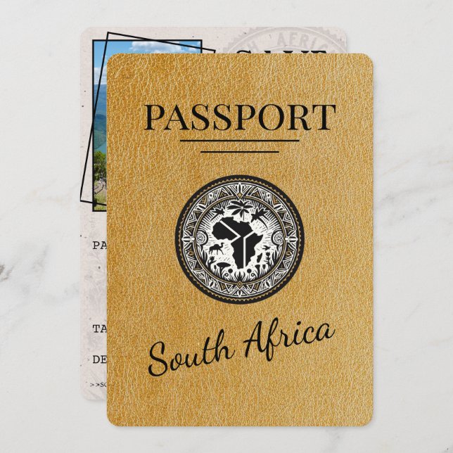Reserve A Data Passaporte para a África do Sul Dourada (Frente/Verso)