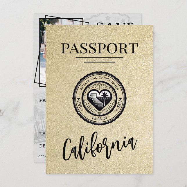 Reserve A Data Passaporte para Champagne California Salve a Data (Frente/Verso)