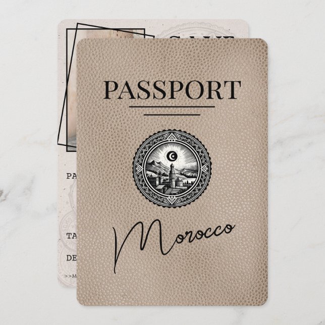 Reserve A Data Passaporte Para Marrocos Beige Salvar A Data (Frente/Verso)