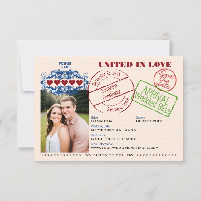 Reserve A Data Passaporte para o Destino de Casamento Divertido L (Verso)