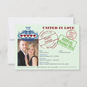 Reserve A Data Passaporte para o Destino Justo Verde de Casamento