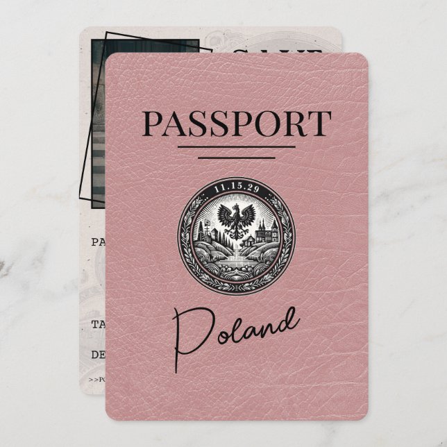 Reserve A Data Passaporte Polônia de Rosa Dusty Salva A Data (Frente/Verso)