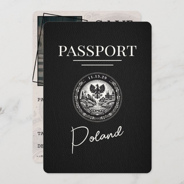 Reserve A Data Passaporte Polônia Preto Salvar Data (Frente/Verso)