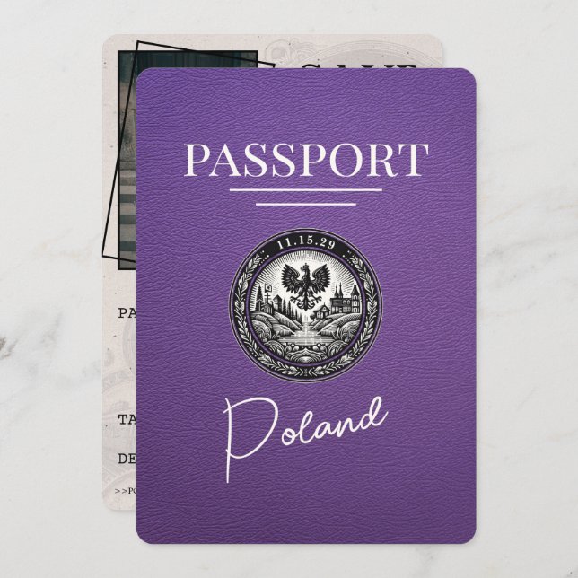 Reserve A Data Passaporte Polônia Roxo Salvar Data (Frente/Verso)