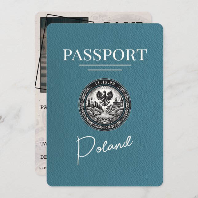 Reserve A Data Passaporte Polônia Teal Salvar Data (Frente/Verso)