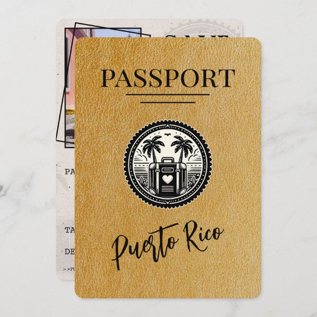 Reserve A Data Passaporte Porto Rico Dourado (Frente/Verso)