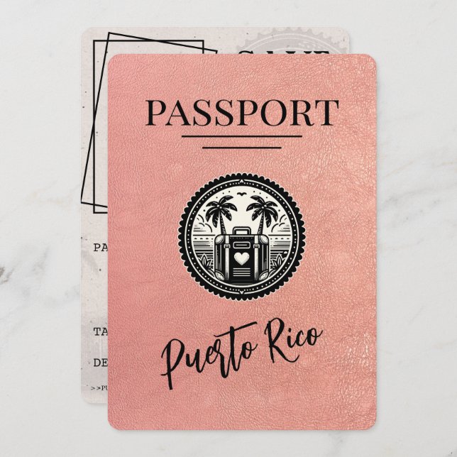 Reserve A Data Passaporte Porto Rico rosa Dourado (Frente/Verso)