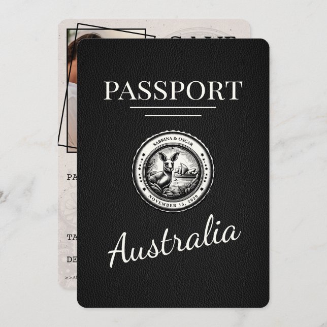 Reserve A Data Passaporte Preto Da Austrália Salvar A Data (Frente/Verso)