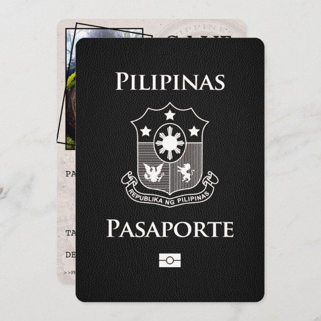 Reserve A Data Passaporte Preto Filipinas Salvar a Data (Frente/Verso)