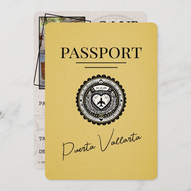 Reserve A Data Passaporte Puerta Vallarta Amarelo Salvar Data (Frente/Verso)