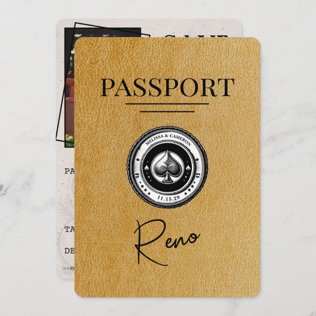 Reserve A Data Passaporte Reno Dourado Salvar a Data (Frente/Verso)