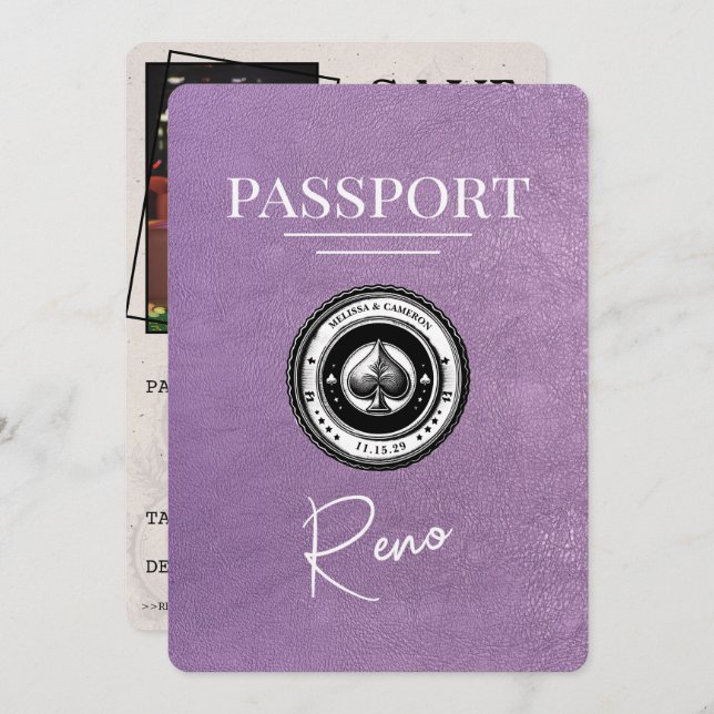 Reserve A Data Passaporte Reno Roxo lavanda Salvar Data (Frente/Verso)