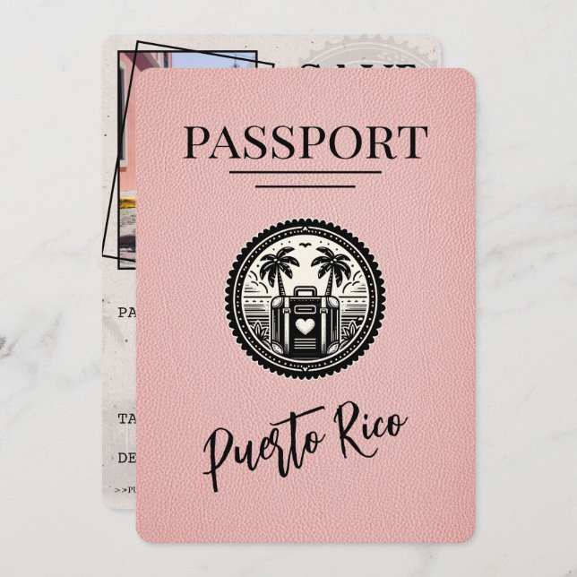 Reserve A Data Passaporte rosa Porto Rico (Frente/Verso)