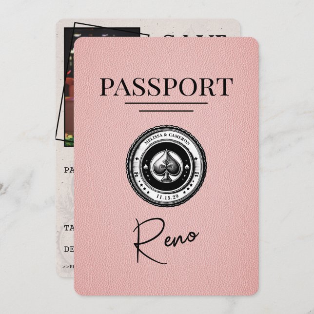 Reserve A Data Passaporte Rosa Reno Salvar A Data (Frente/Verso)