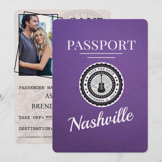 Reserve A Data Passaporte Roxo Nashville Salvar A Data (Frente/Verso)