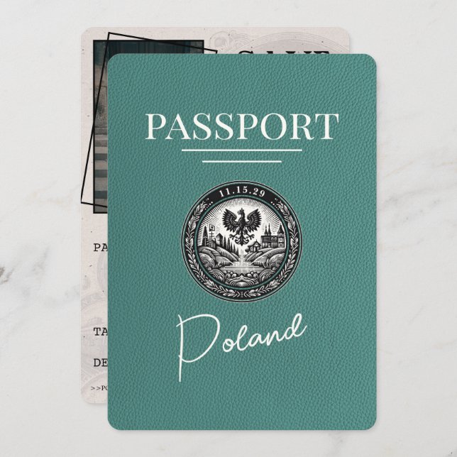 Reserve A Data Passaporte Turquoise Polônia Salvar Data (Frente/Verso)