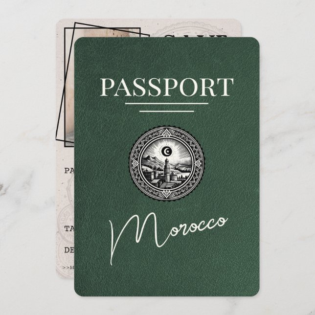 Reserve A Data Passaporte Verde Marrocos Salvar a Data (Frente/Verso)