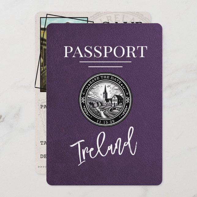 Reserve A Data Passaporte Violet Purple Ireland, Exceto A Data (Frente/Verso)