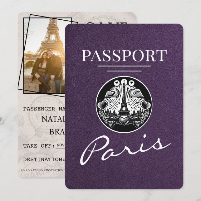 Reserve A Data Passaporte Violet Purple Paris Exceto A Data (Frente/Verso)