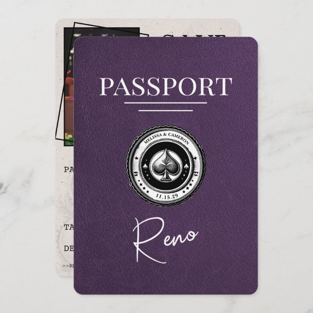 Reserve A Data Passaporte Violet Purple Reno Salvar A Data (Frente/Verso)