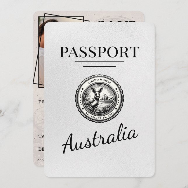 Reserve A Data Passaporte White Austrália Salvar Data (Frente/Verso)