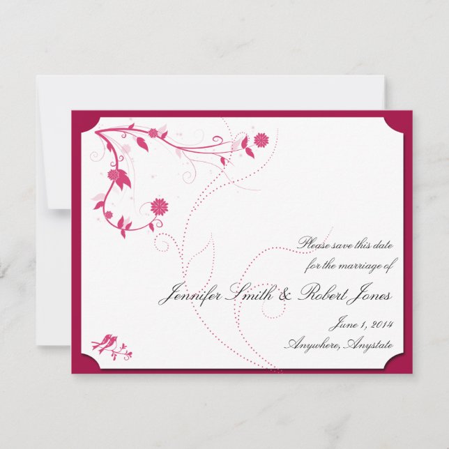 Reserve A Data Pássaros Adorados em Rosa e Branco Salvem a Data (Frente)