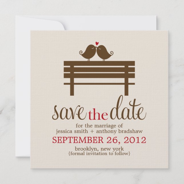 Reserve A Data Pássaros do Amor no Park Bench Wedding (Frente)