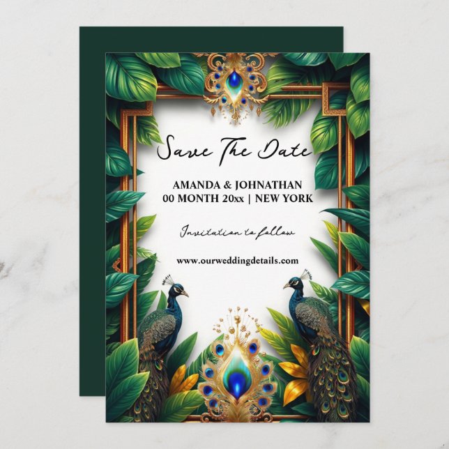 Reserve A Data Pássaros-pavão-luxo penas tropicais ao ar livre (Frente/Verso)