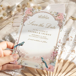 Reserve A Data Pássaros Românticos Enrubescem Rosa Floral Casamen
