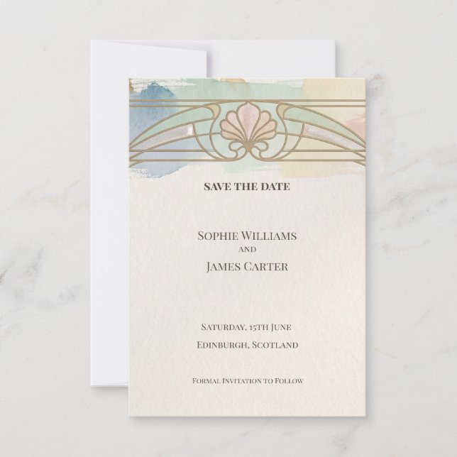 Reserve A Data Pastel Art Nouveau Save The Date (Frente)