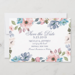 Reserve A Data Pastel Blue Pink Casamento Púrpura Salvar Data