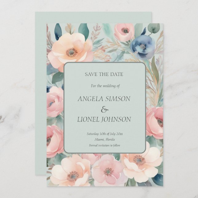 Reserve A Data Pastel Floral Elegance Wedding (Frente/Verso)
