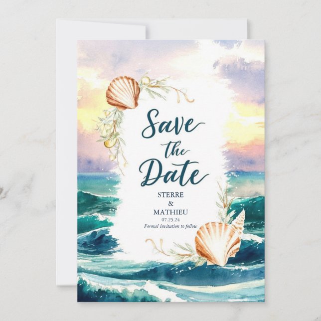 Reserve A Data Pastel Modern Beach Weddin (Frente)