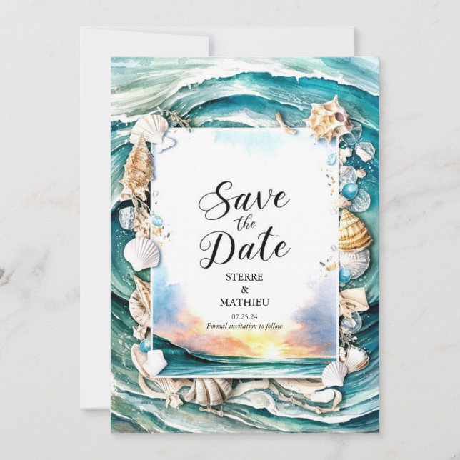Reserve A Data Pastel Modern Beach Wedding (Frente)