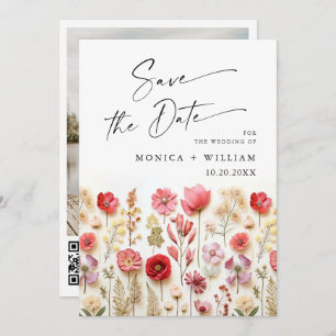 Reserve A Data Pastel Pink Boho Wildflower Casamento Código QR Fo