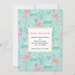 Reserve A Data Pastel Pink Flamingos sobre Casamento de Padrão Ve