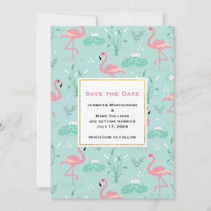 Reserve A Data Pastel Pink Flamingos sobre Casamento de Padrão Ve