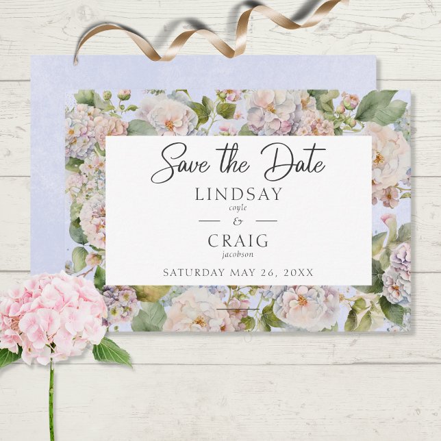 Reserve A Data Pastel Russo Hydrangea Monograma Floral Periwinkle (Criador carregado)