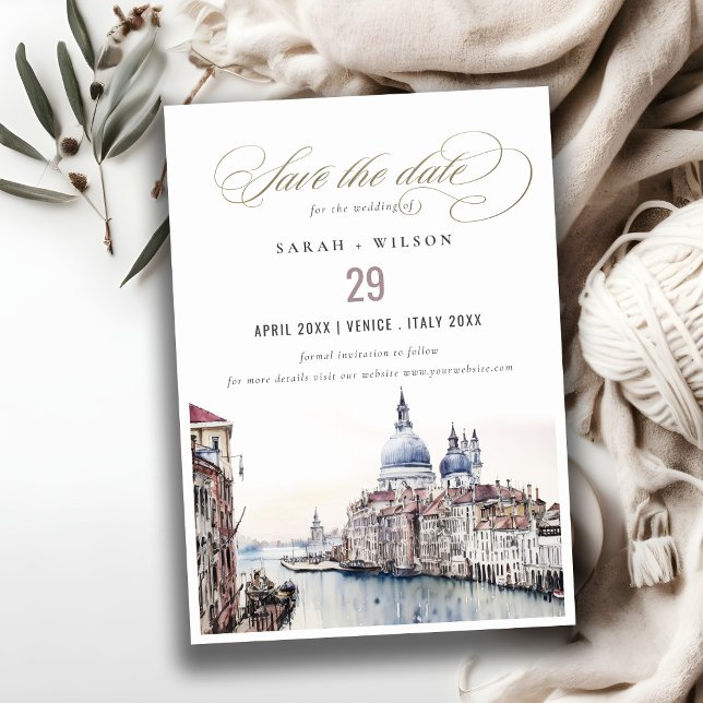 Reserve A Data Pastel Veneza Itália Canals Watercolor Weding (Criador carregado)